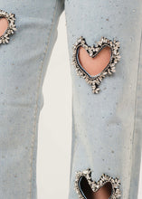 Load image into Gallery viewer, Embellished Heart Denim Pants
